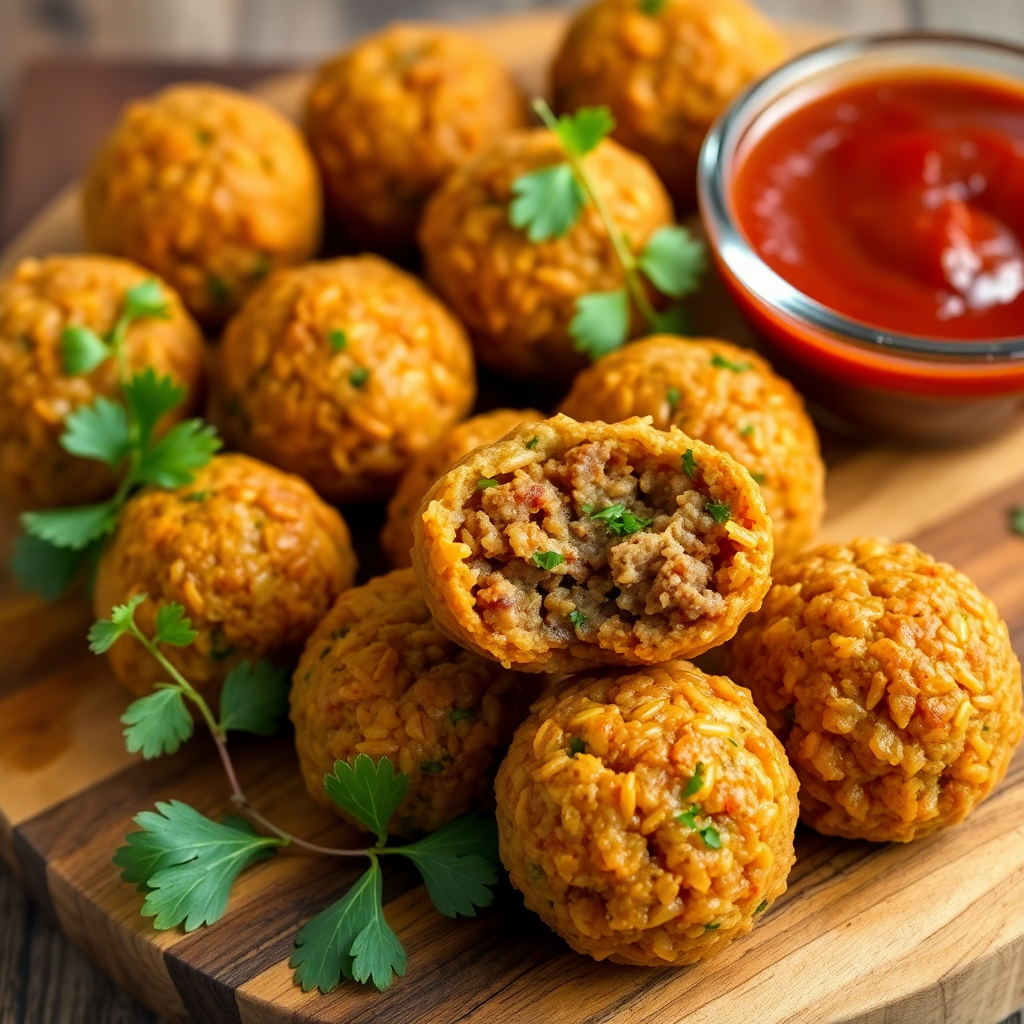 Spiced Meat-Stuffed Rice Balls