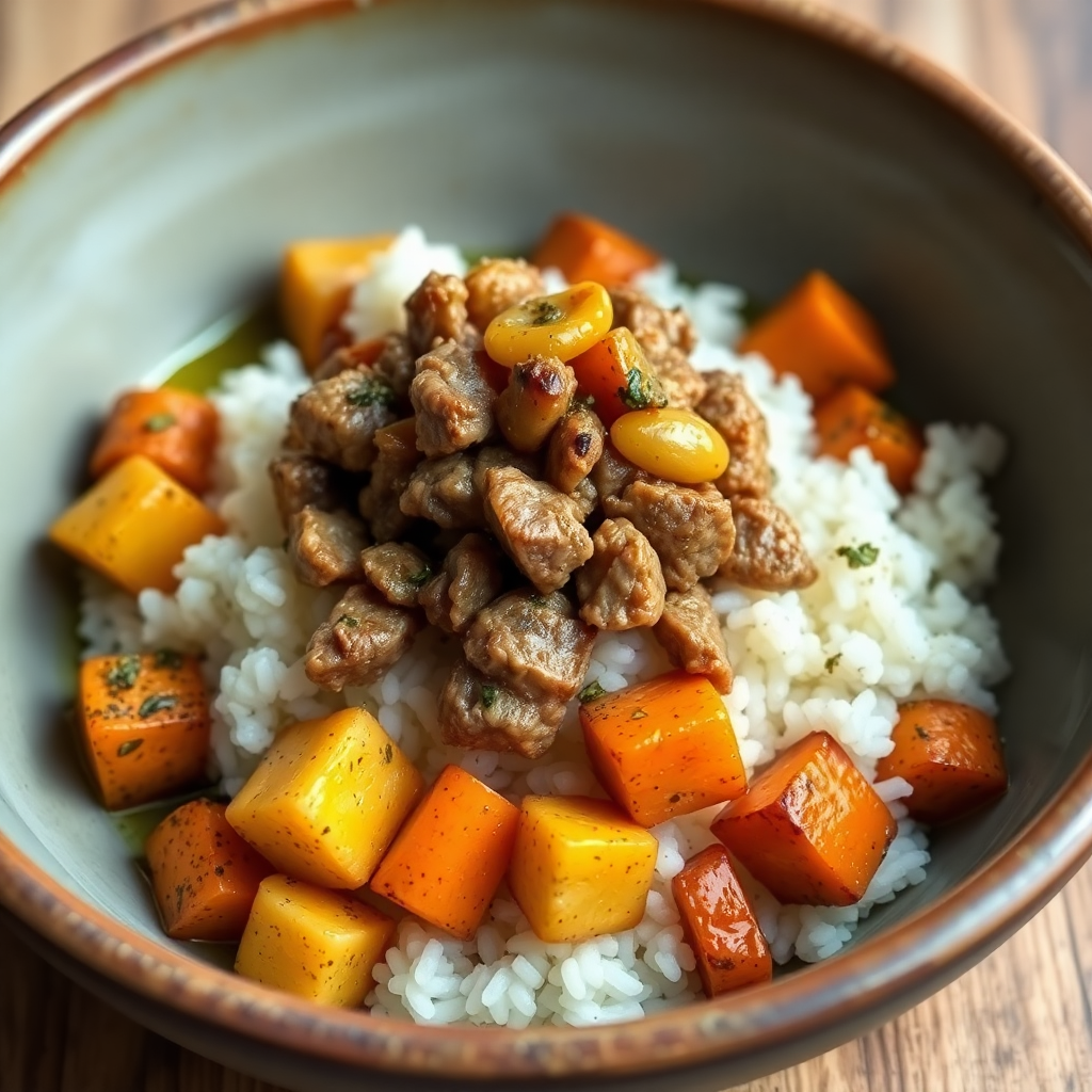 Hearty Meat and Potato Rice Bowl