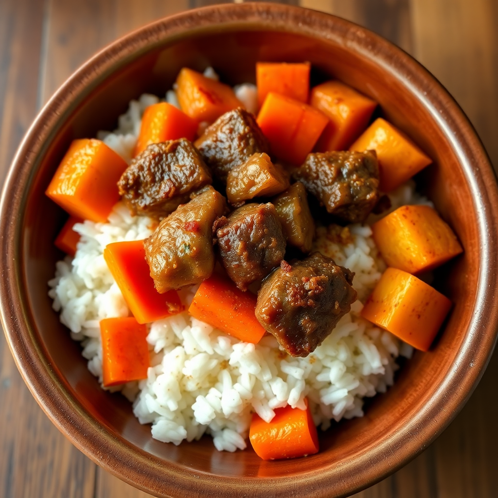 Hearty Meat, Potato, and Carrot Rice Bowl
