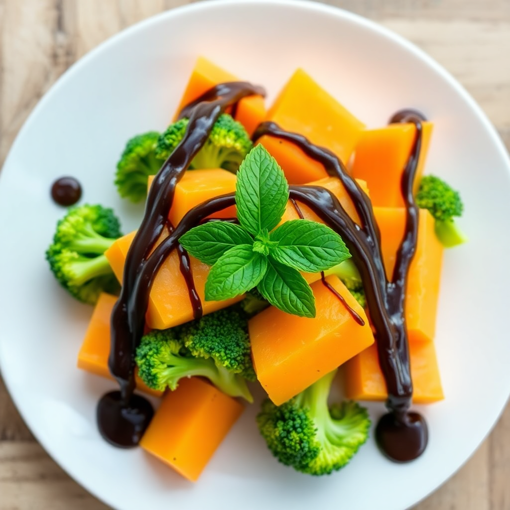 Broccoli & Cantaloupe Salad with Dark Chocolate Drizzle