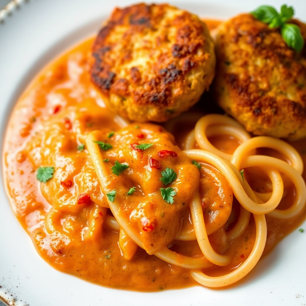 Spicy Rigatoni and Sardine Patties with Creamy Tomato Sauce
