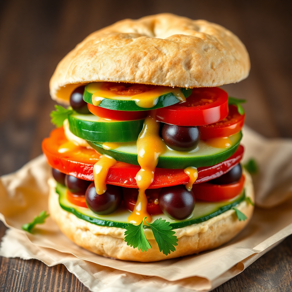 Mediterranean Frena Bread Veggie Sandwich