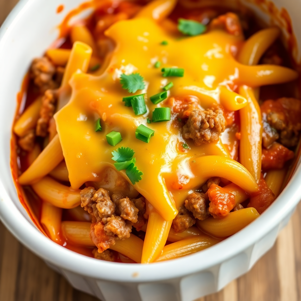Garlic Beef and Cheese Pasta Bake