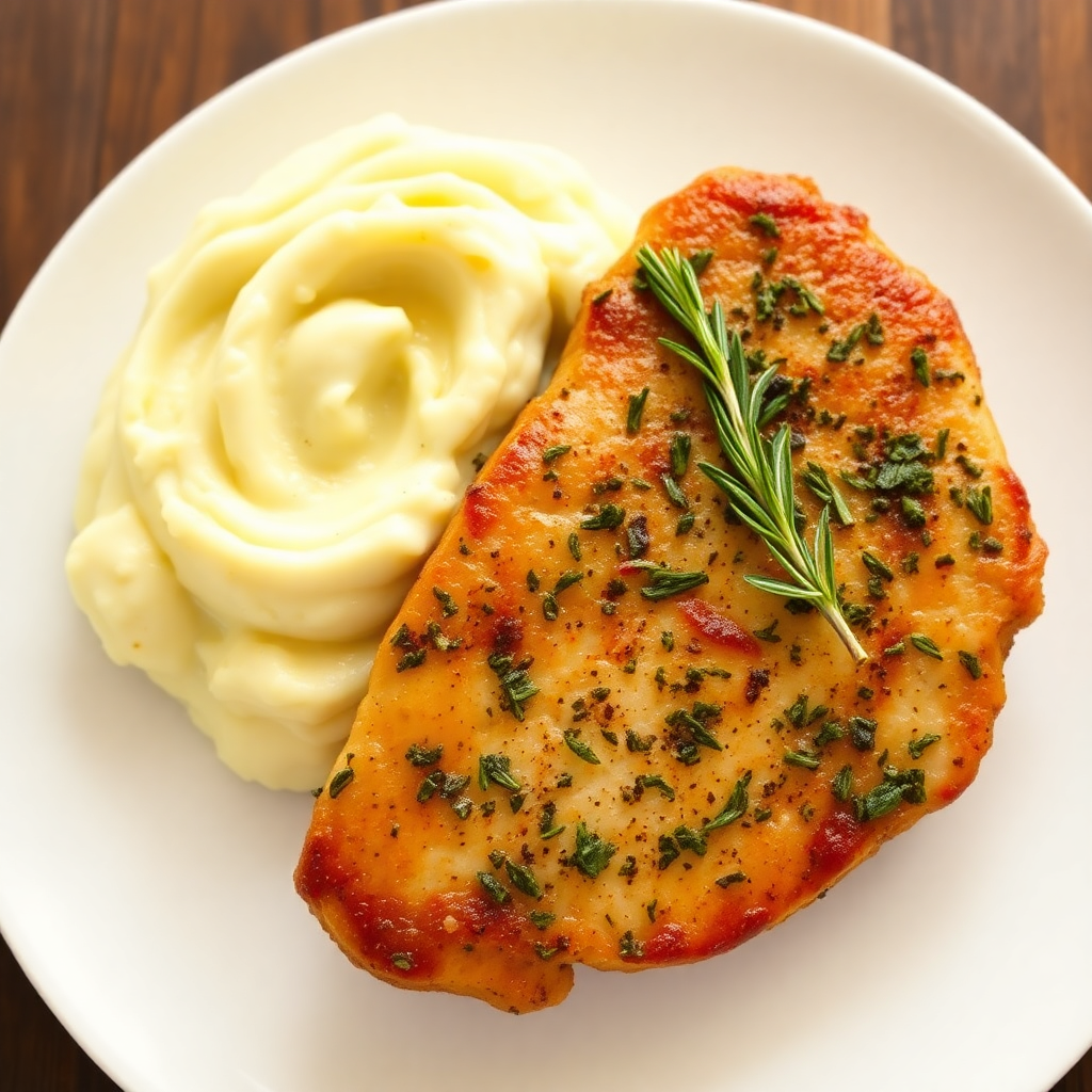 Herb-Crusted Turkey Steak with Garlic Mashed Potatoes