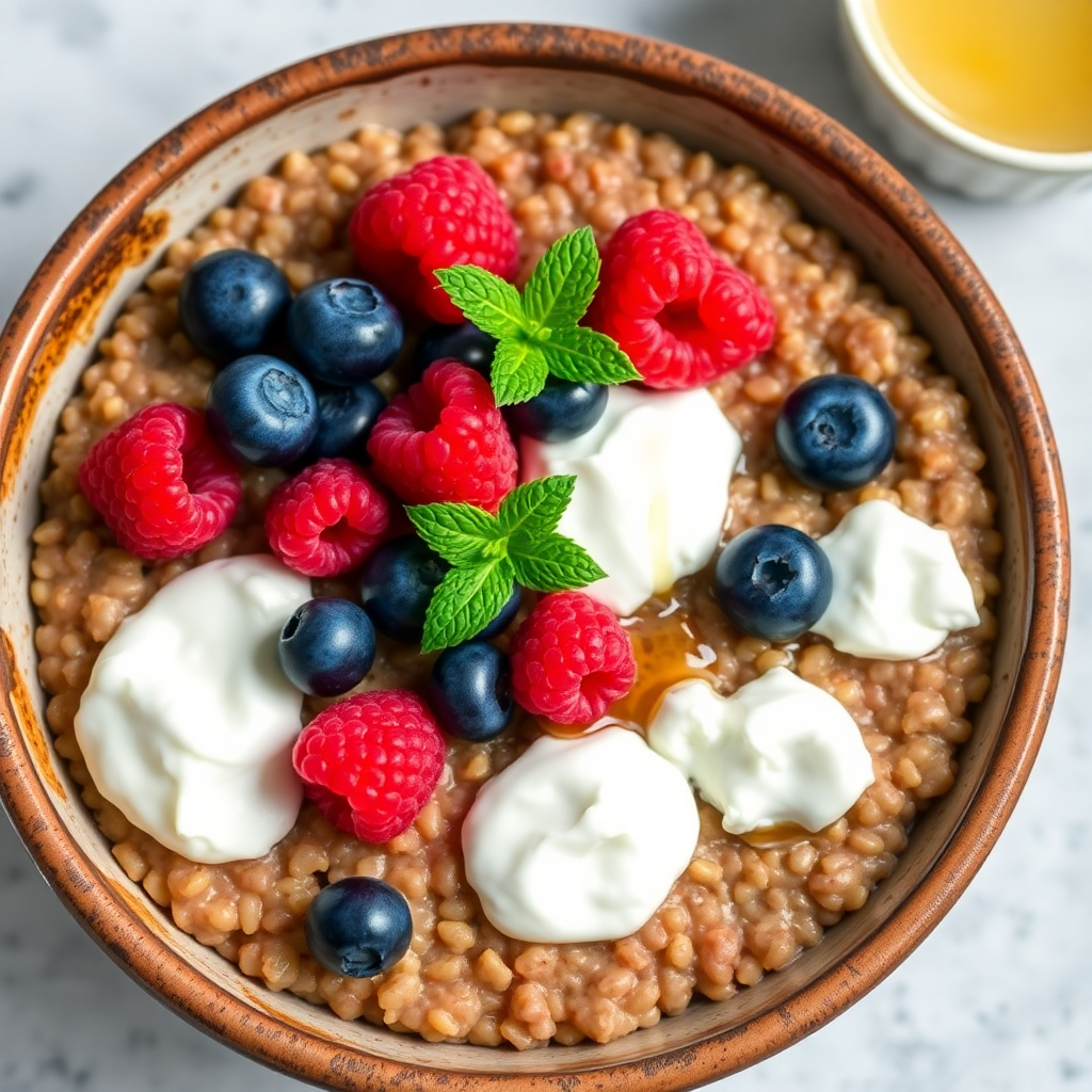 Russian Buckwheat Kasha with Cottage Cheese and Berries