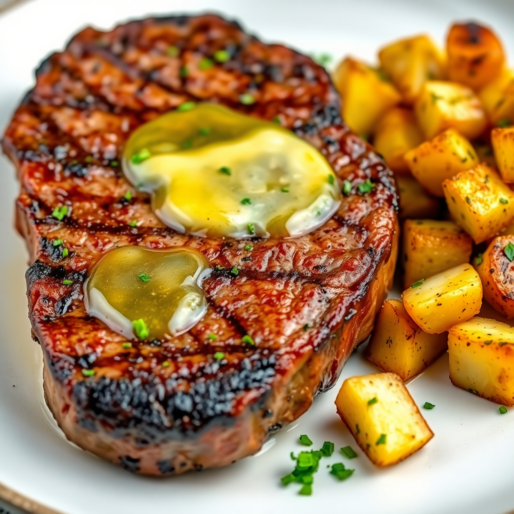 Garlic Butter Beef Steak with Herb Roasted Potatoes