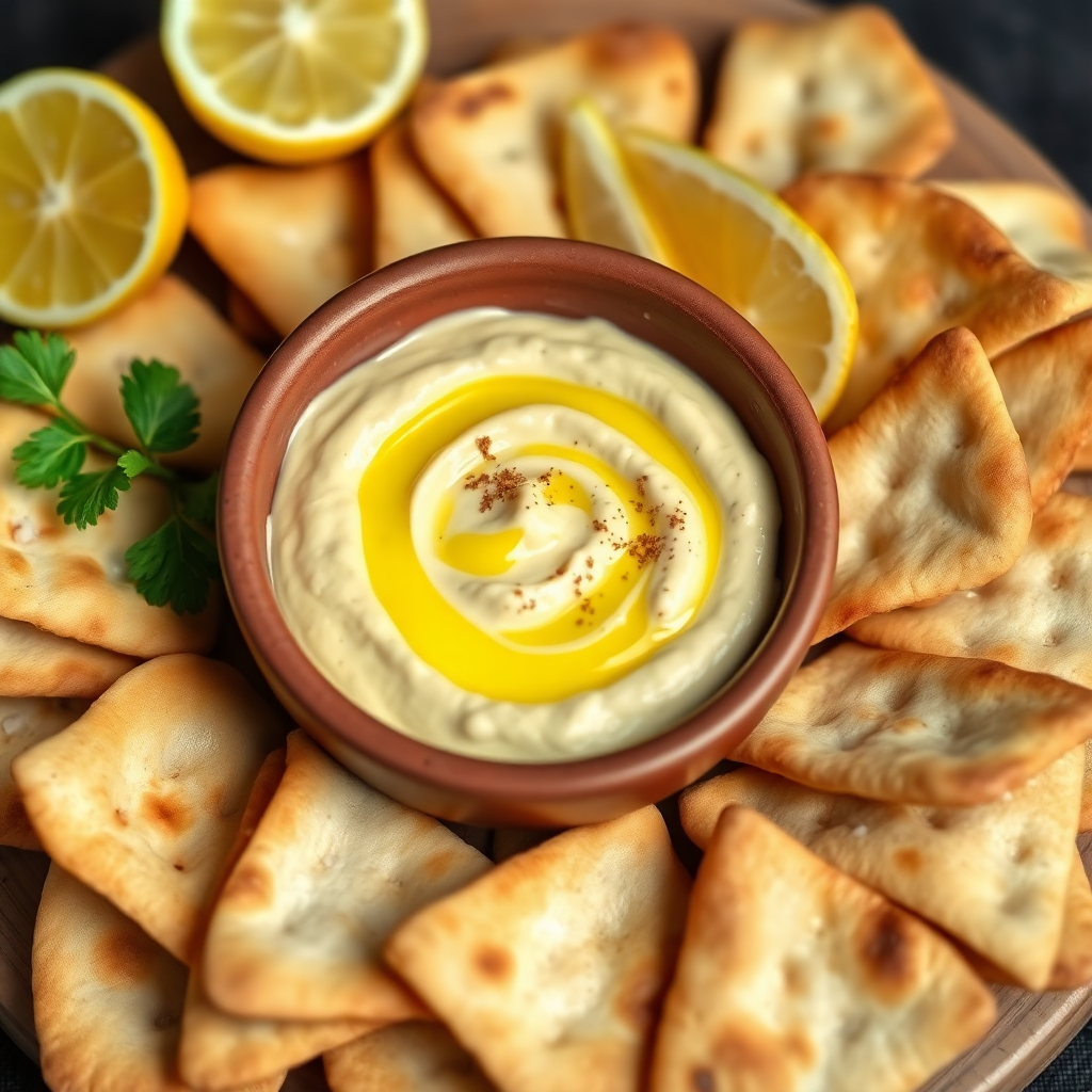 Zesty Lemon Hummus with Pita Chips