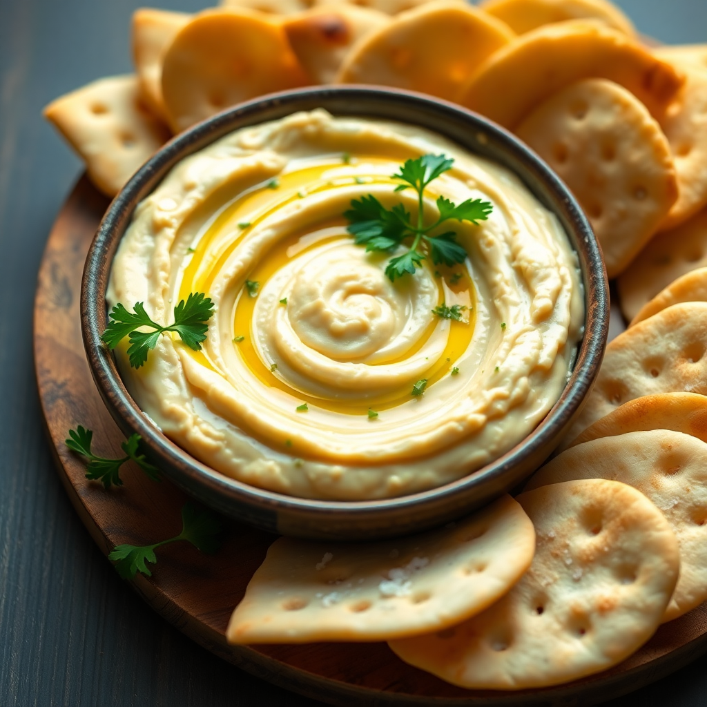 Zesty Lemon-Herb Hummus with Pita Chips