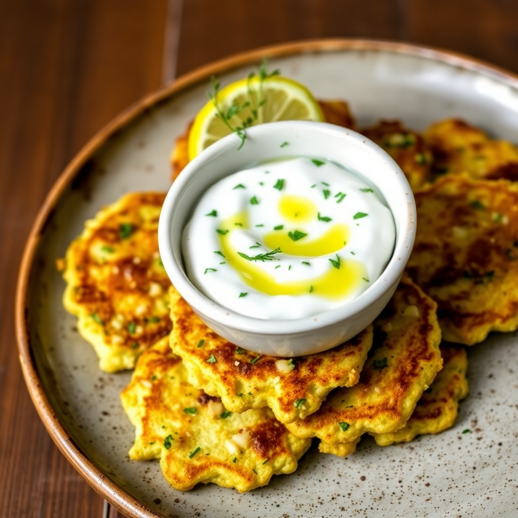 Zucchini Fritters with Herbed Yogurt Dip