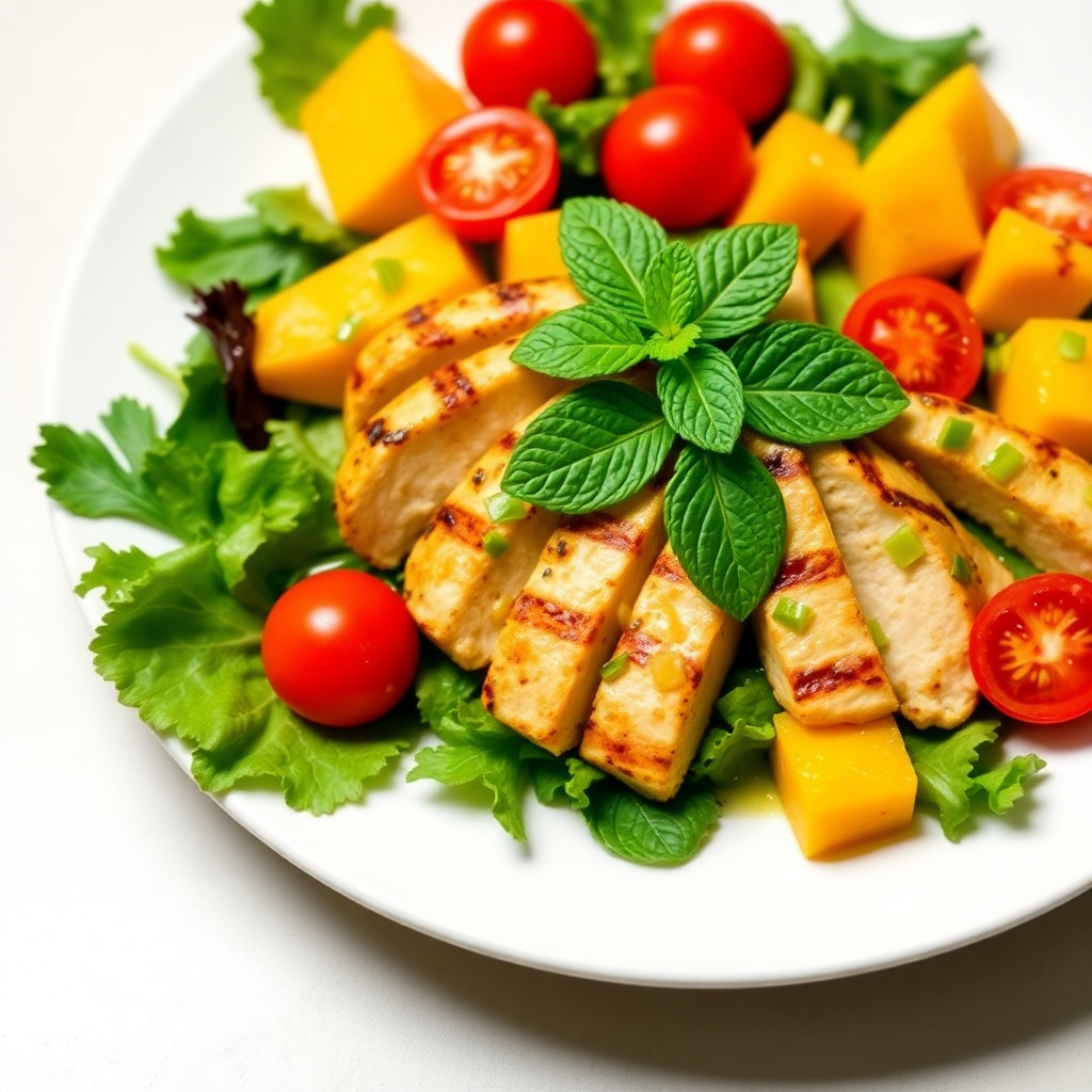 Cantaloupe and Grilled Chicken Salad with Mint Dressing