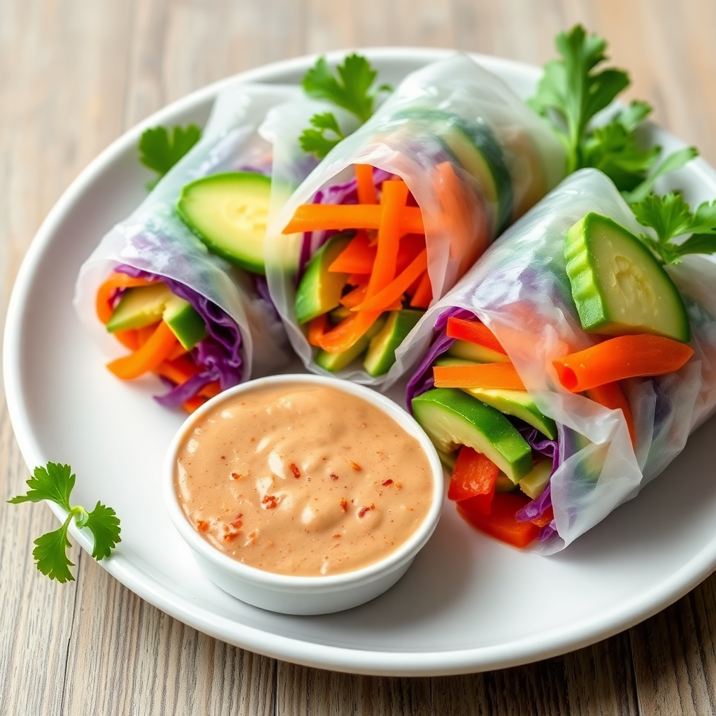 Rainbow Veggie Spring Rolls with Peanut Dipping Sauce
