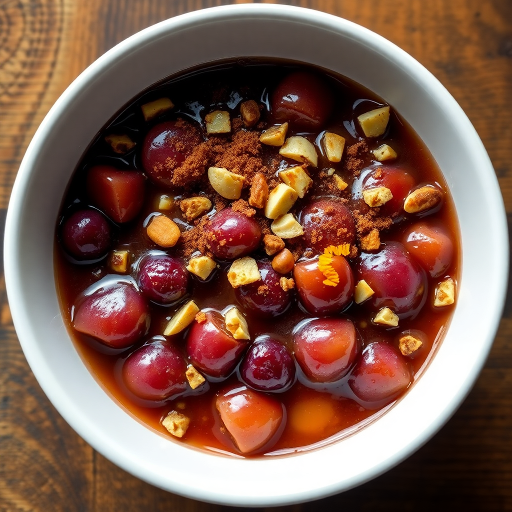 White Cherry Compote with Roasted Nuts, Cinnamon, and Orange Zest