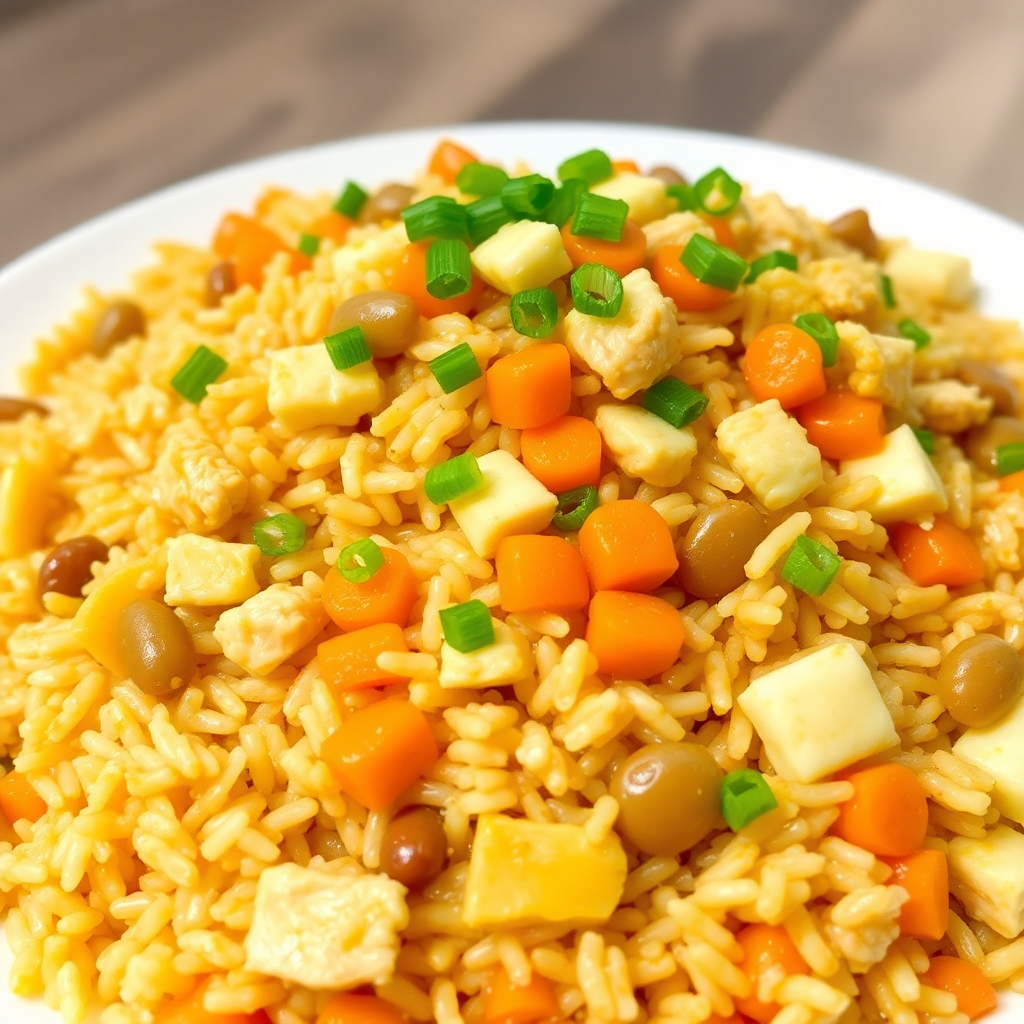 Chicken and Vegetable Fried Rice with Beans and Eggs