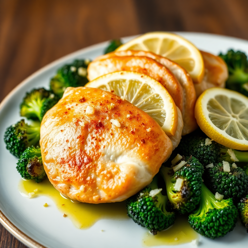 Garlic Parmesan Roasted Broccoli with Lemon Chicken