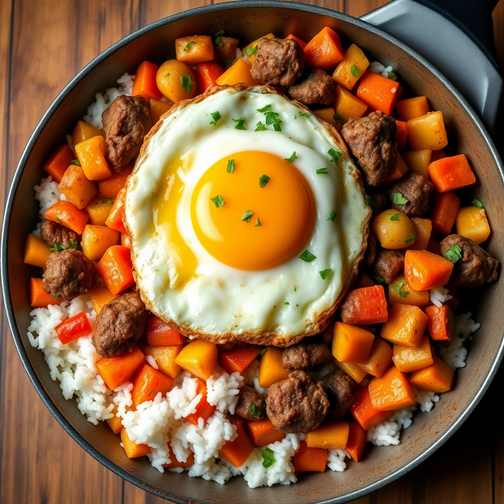Shepherd’s Rice Skillet with Veggies and Eggs