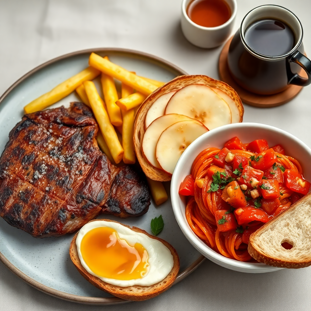 Hearty Steak Lunch, Apple-Honey Snack & Tomato Pasta Dinner