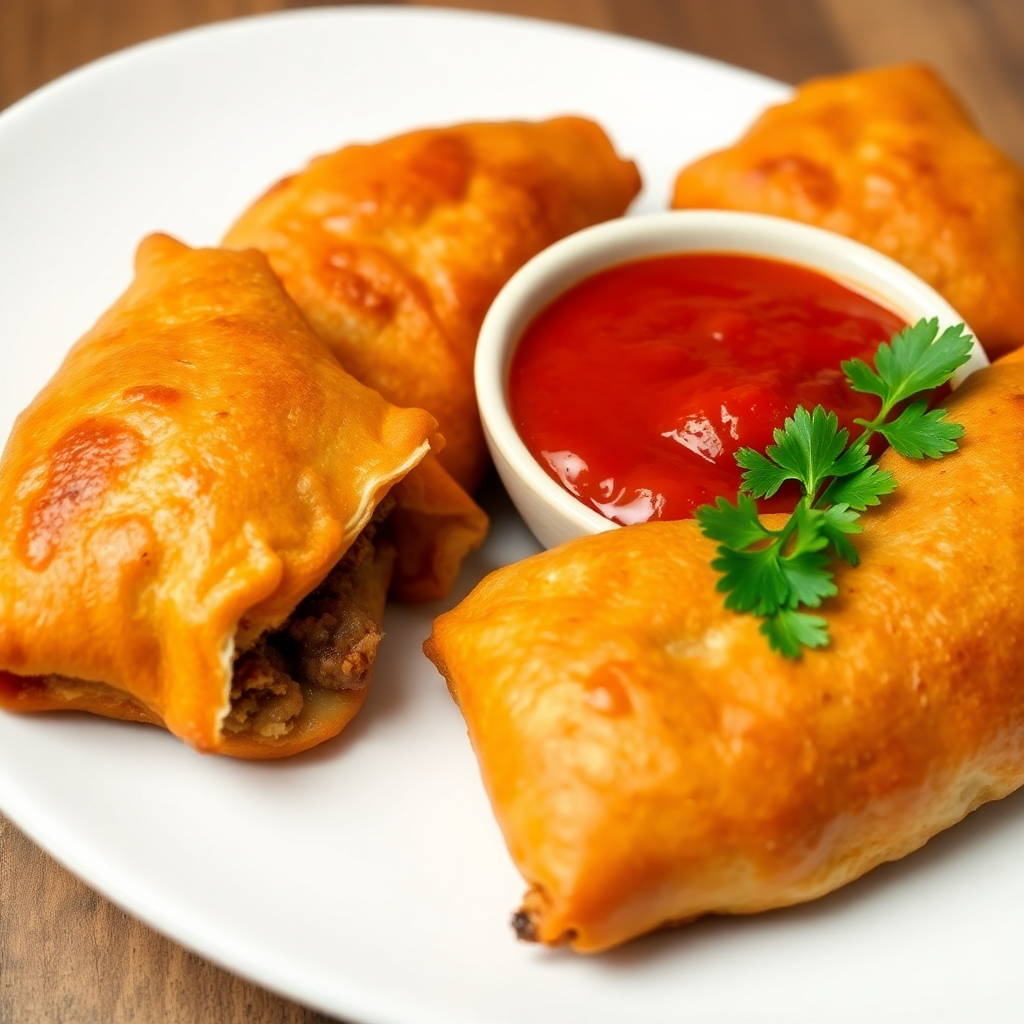 Cheburek in a Plate with Tangy Tomato Sauce