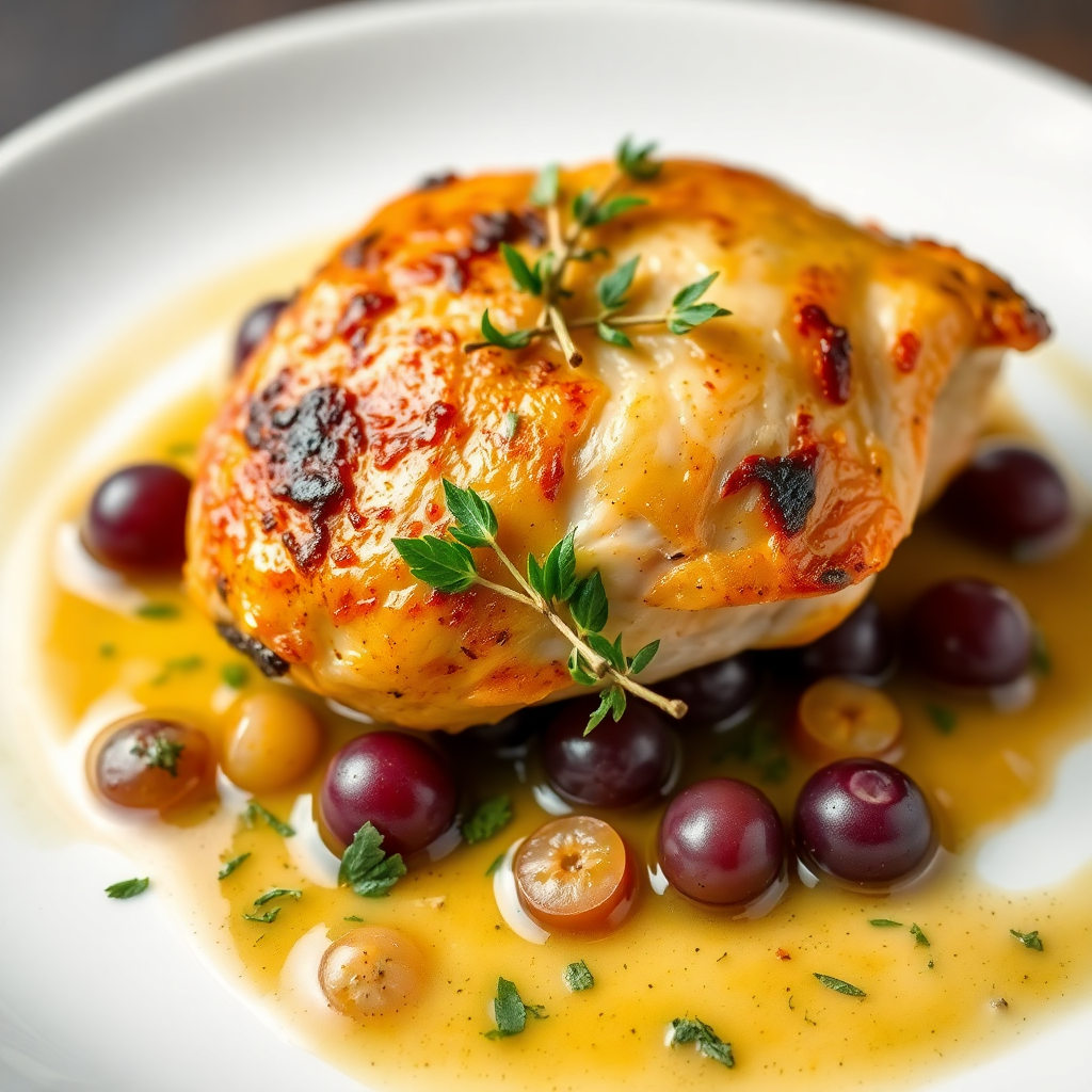 Roasted Chicken with Grape and Thyme Sauce