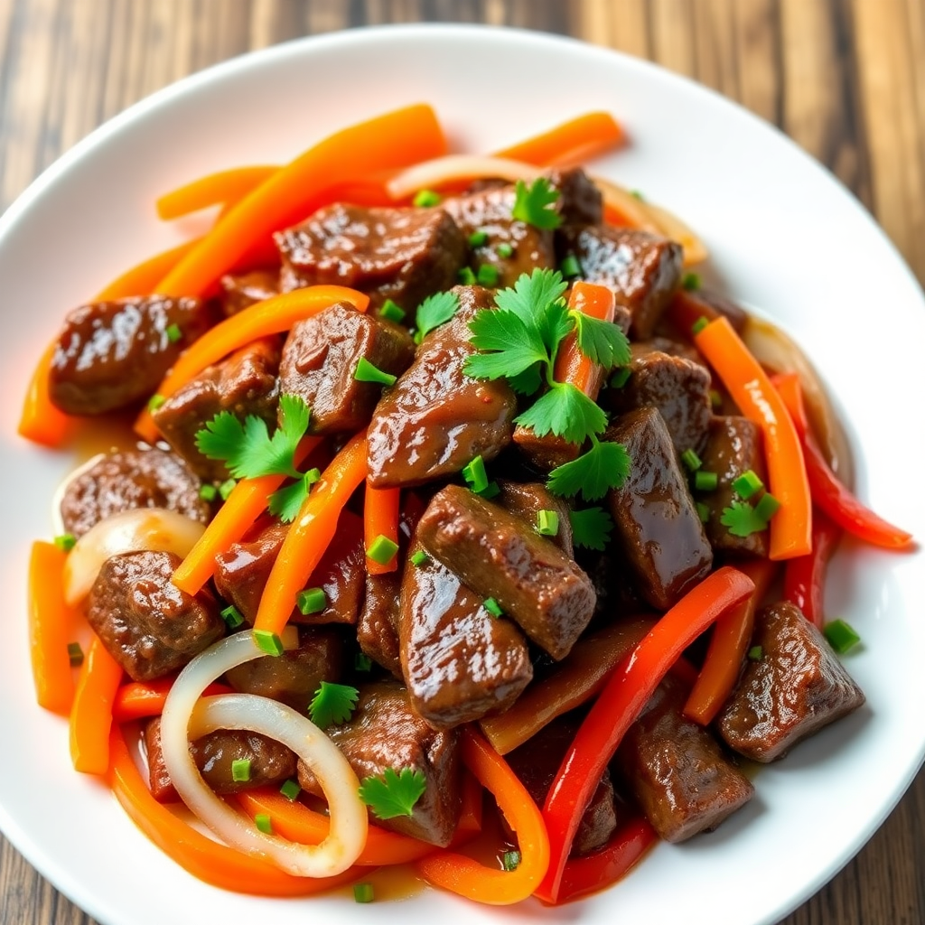 Sautéed Beef with Carrots, Onions, and Peppers
