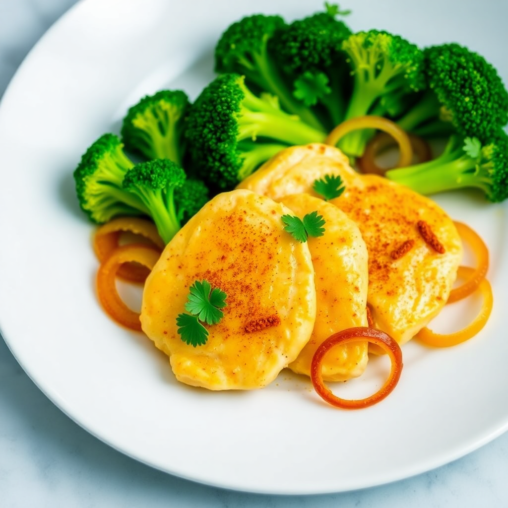 Persian Saffron Chicken with Broccoli and Onions