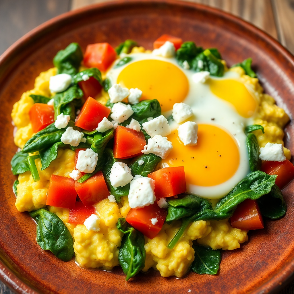 Keto Mediterranean Spinach & Feta Egg Scramble