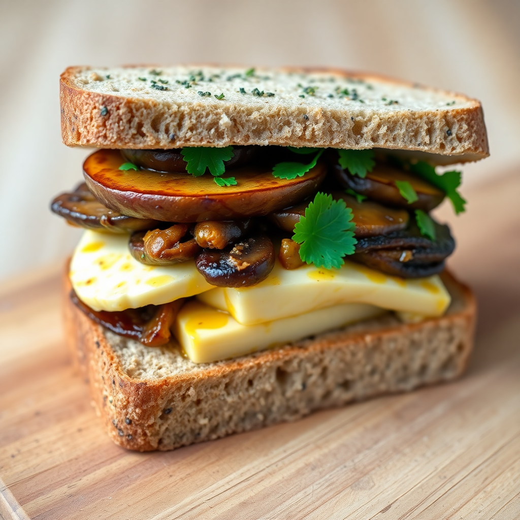 Mushroom and Paneer Cheese Wheat Bread Sandwich
