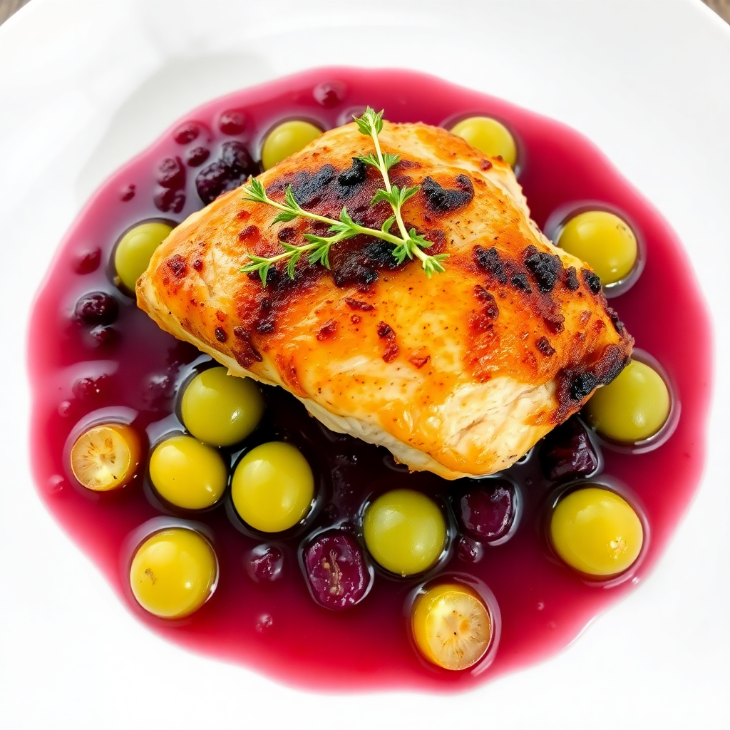Roasted Chicken with Grape and Thyme Sauce