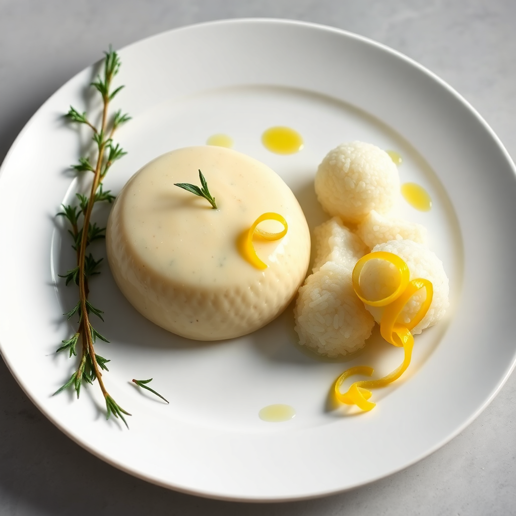 Molecular Lemon Herb Chicken with Rice Sphere