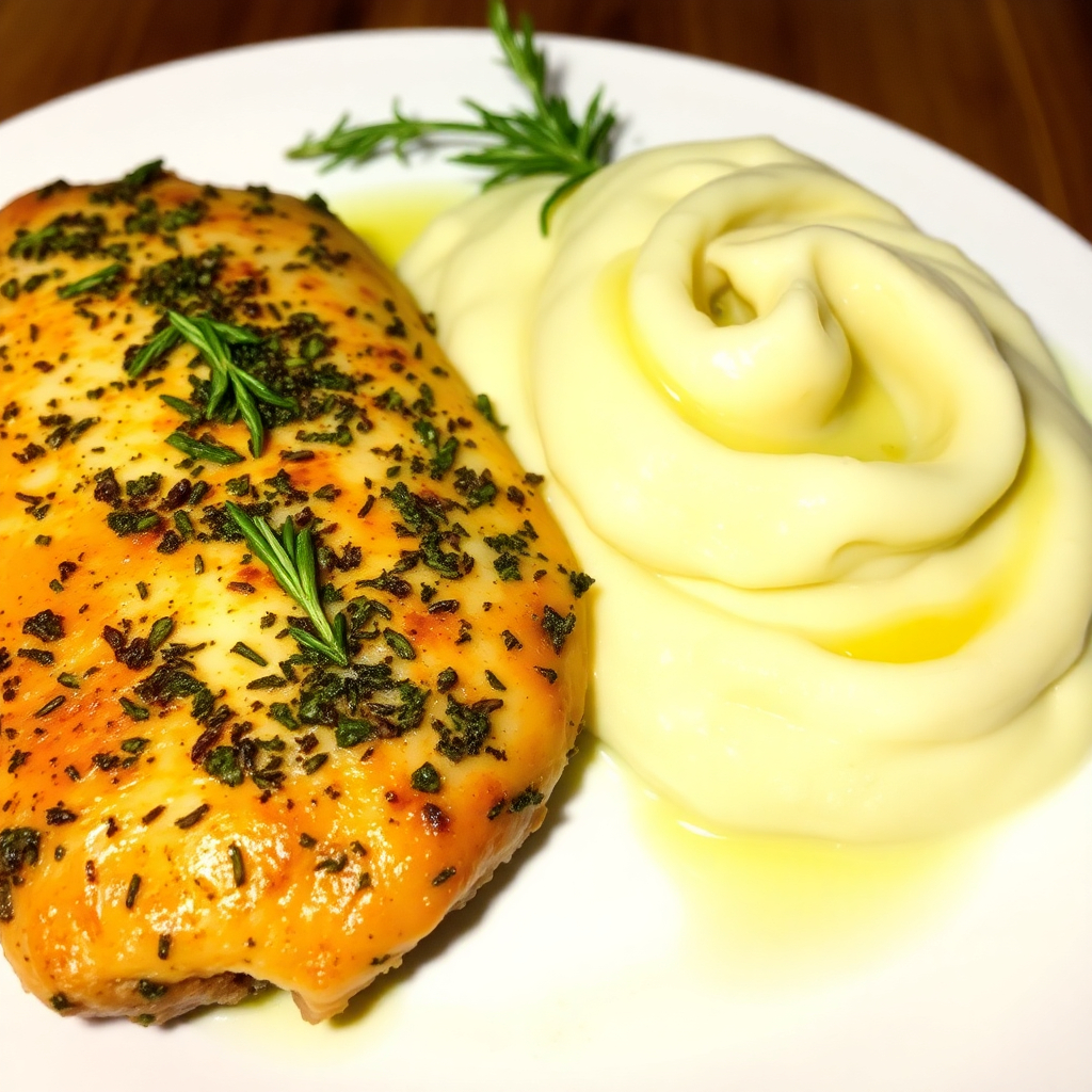 Herb-Crusted Turkey Breast with Garlic Mashed Potatoes