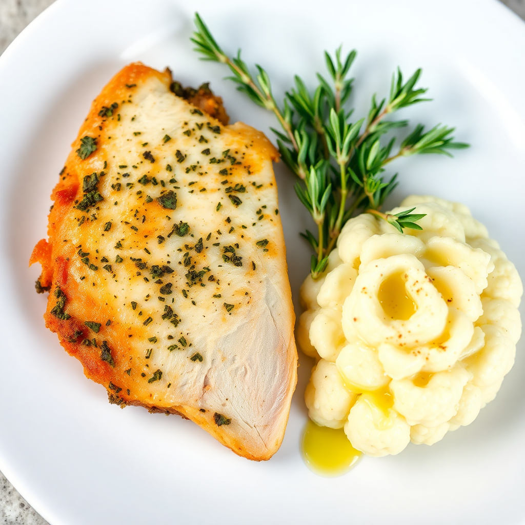 Herb-Crusted Turkey Breast with Garlic Mashed Cauliflower