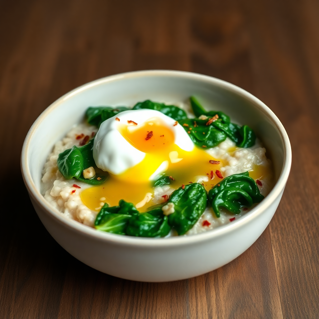 Savory Oatmeal with Spinach and Poached Egg