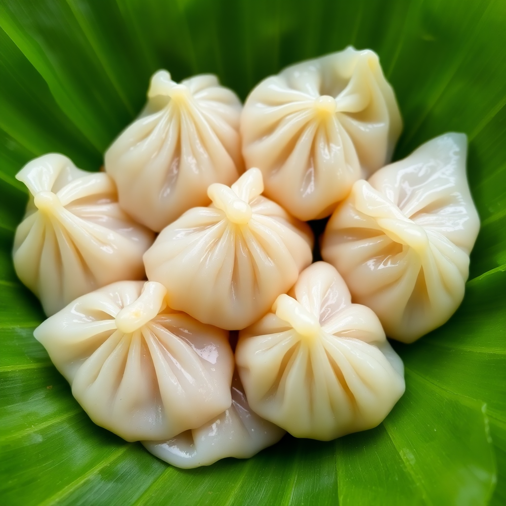 Steamed Pork and Shrimp Dumplings in Banana Leaves