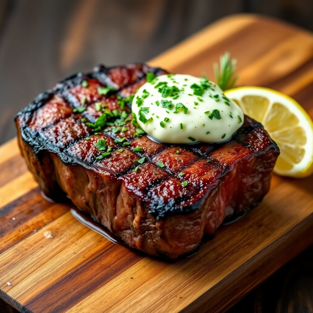 Grilled Beef Steak with Herb Butter