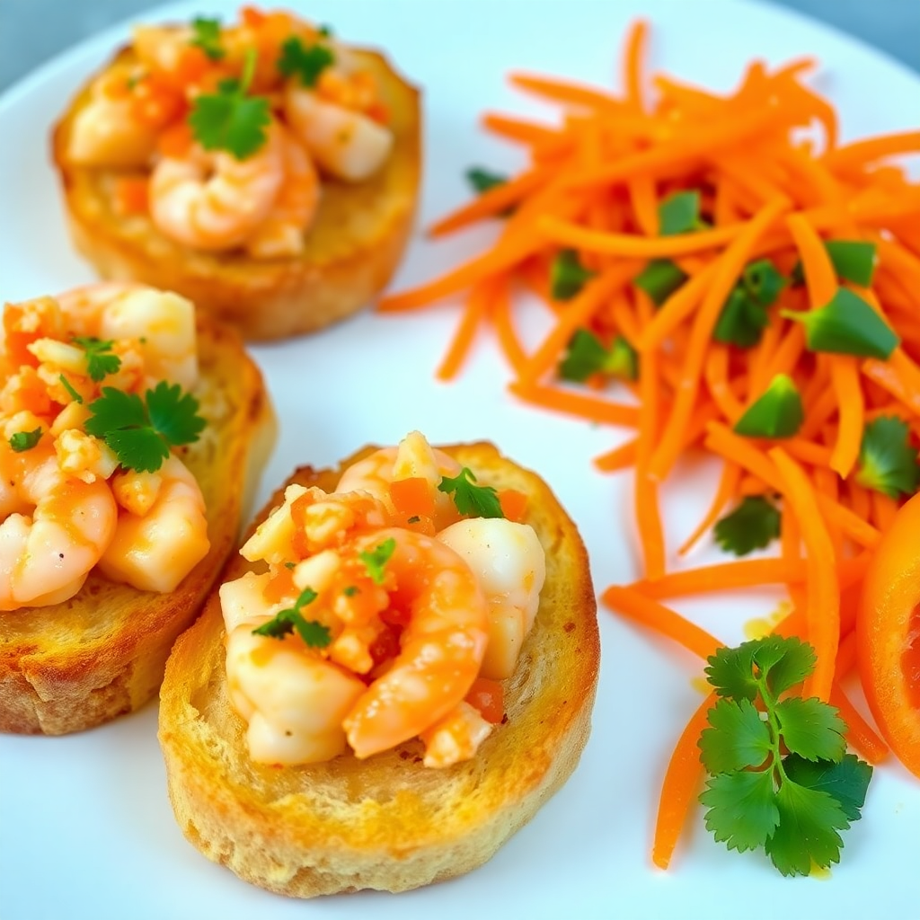 Ginger Shrimp Toast with Carrot Slaw