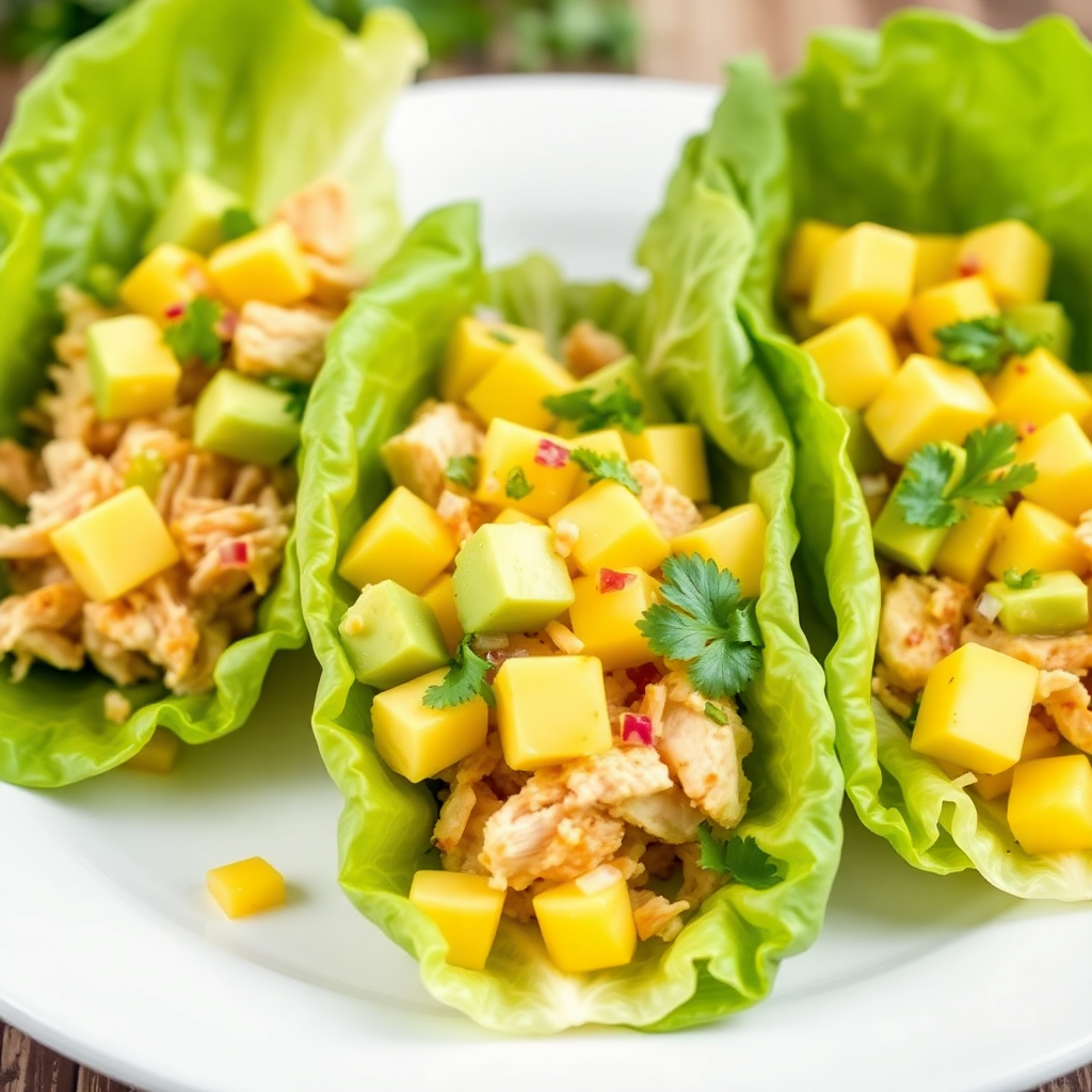 Lettuce Wrap Chicken with Avocado and Mango Salsa