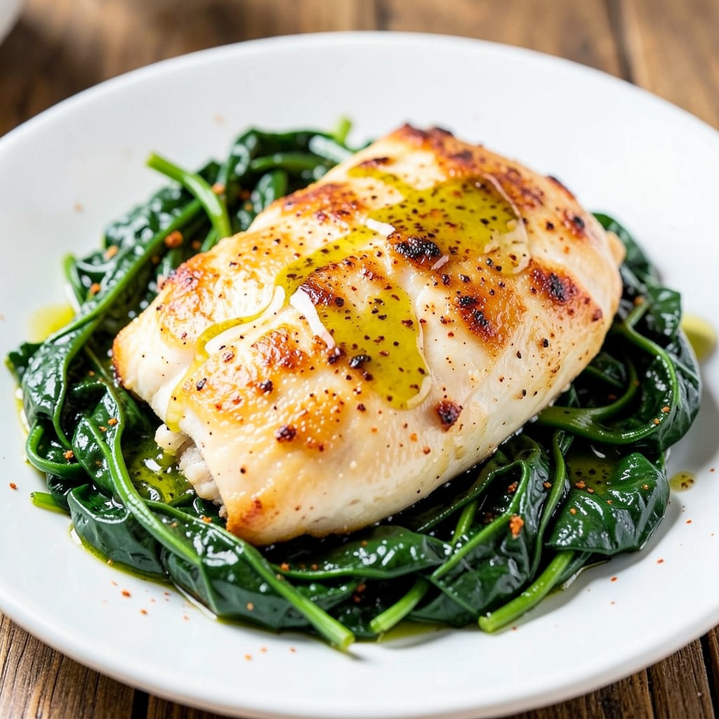 Garlic Lemon Chicken with Sautéed Spinach