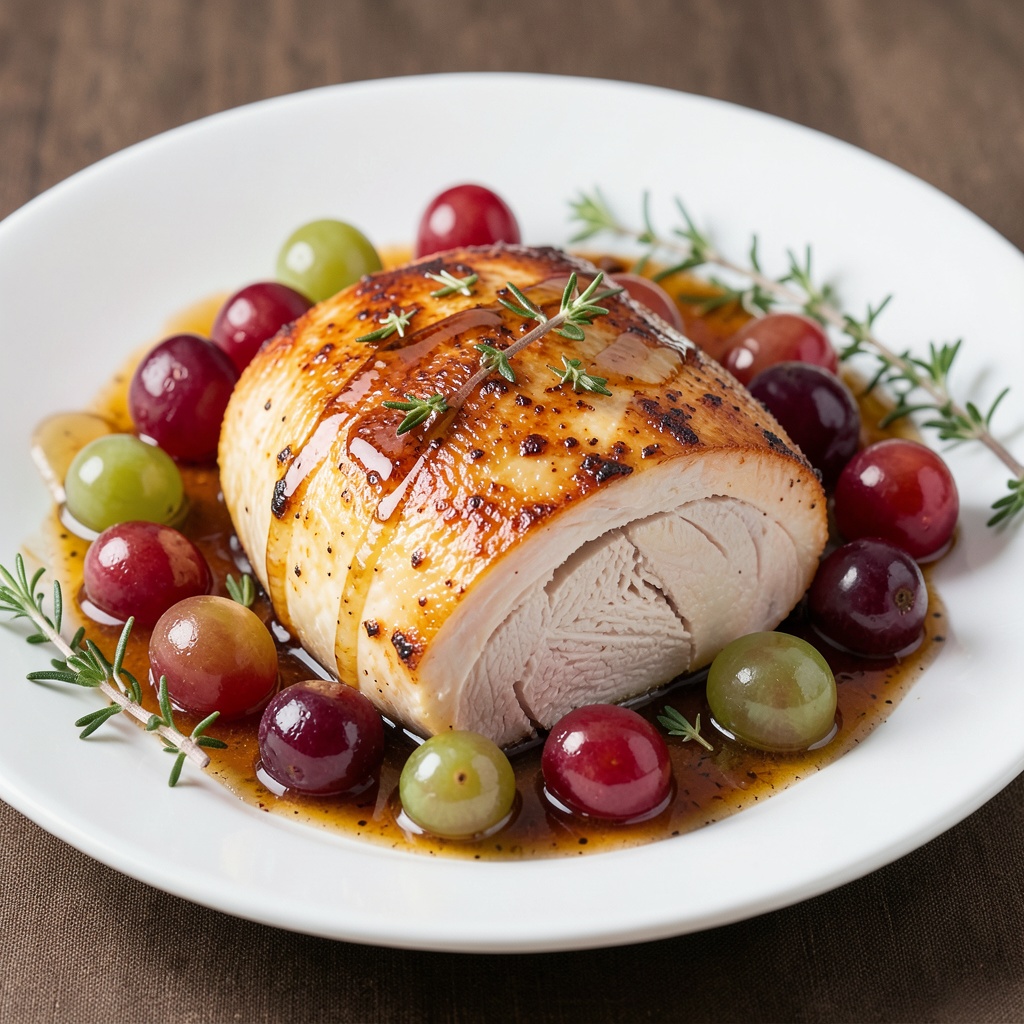 Roasted Chicken with Grape and Thyme Sauce