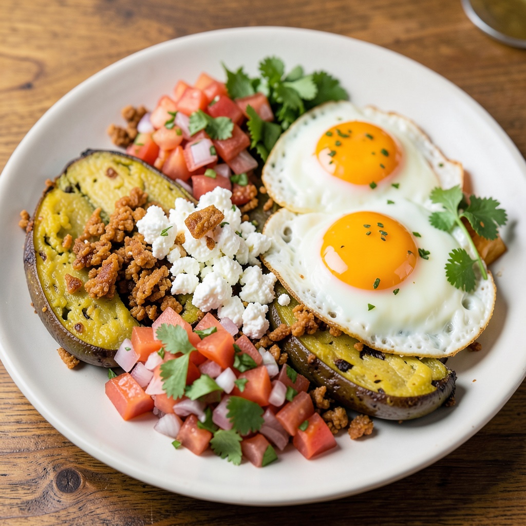 Tigrillo con Queso y Chicharrón with Salsas and Fried Eggs