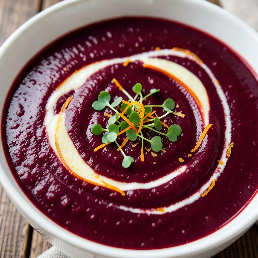 Creamy Beetroot and Celery Root Soup with Apple and Orange