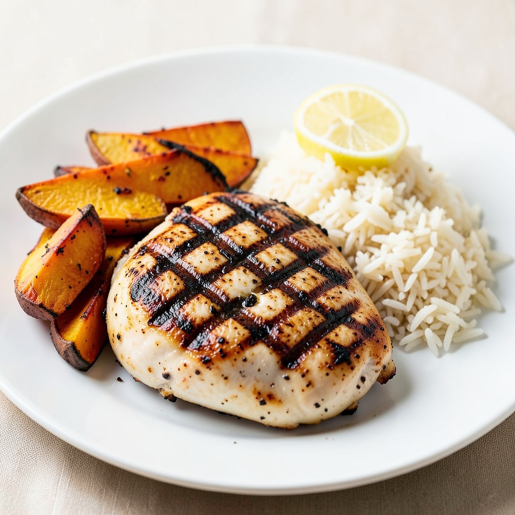 Grilled Chicken with Sweet Potato or Rice