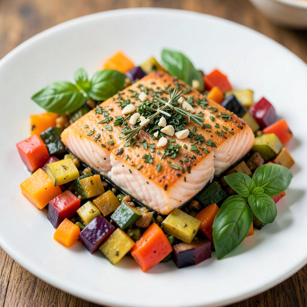 French Herb-Crusted Salmon with Ratatouille