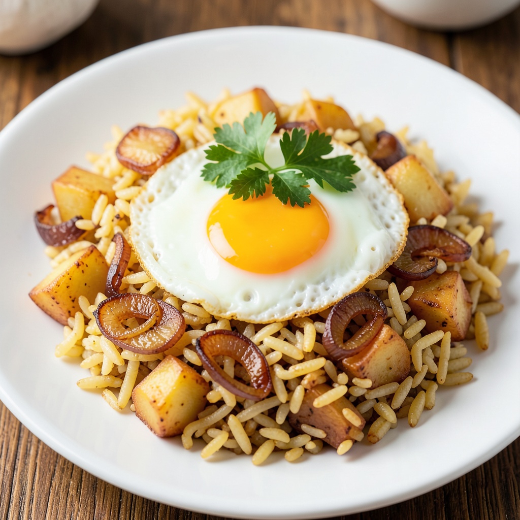 Garlic Baby Potato and Onion Fried Rice with Egg