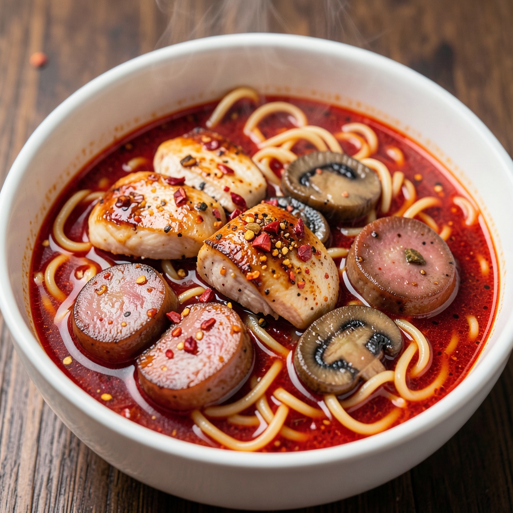 Spicy Chicken and Sausage Hotpot Noodles