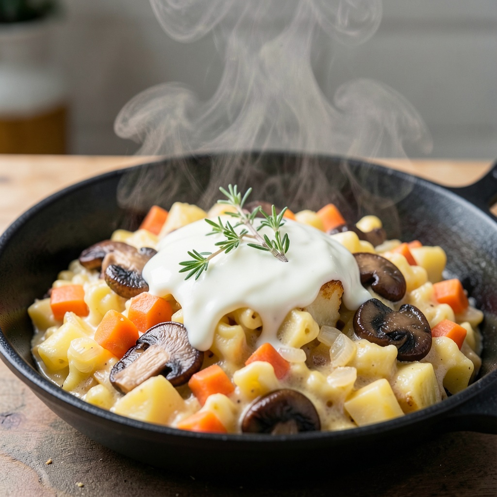 Creamy Mushroom Potato Macaroni Skillet
