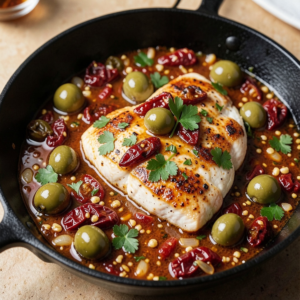 Mediterranean Olive and Tomato Chicken Skillet
