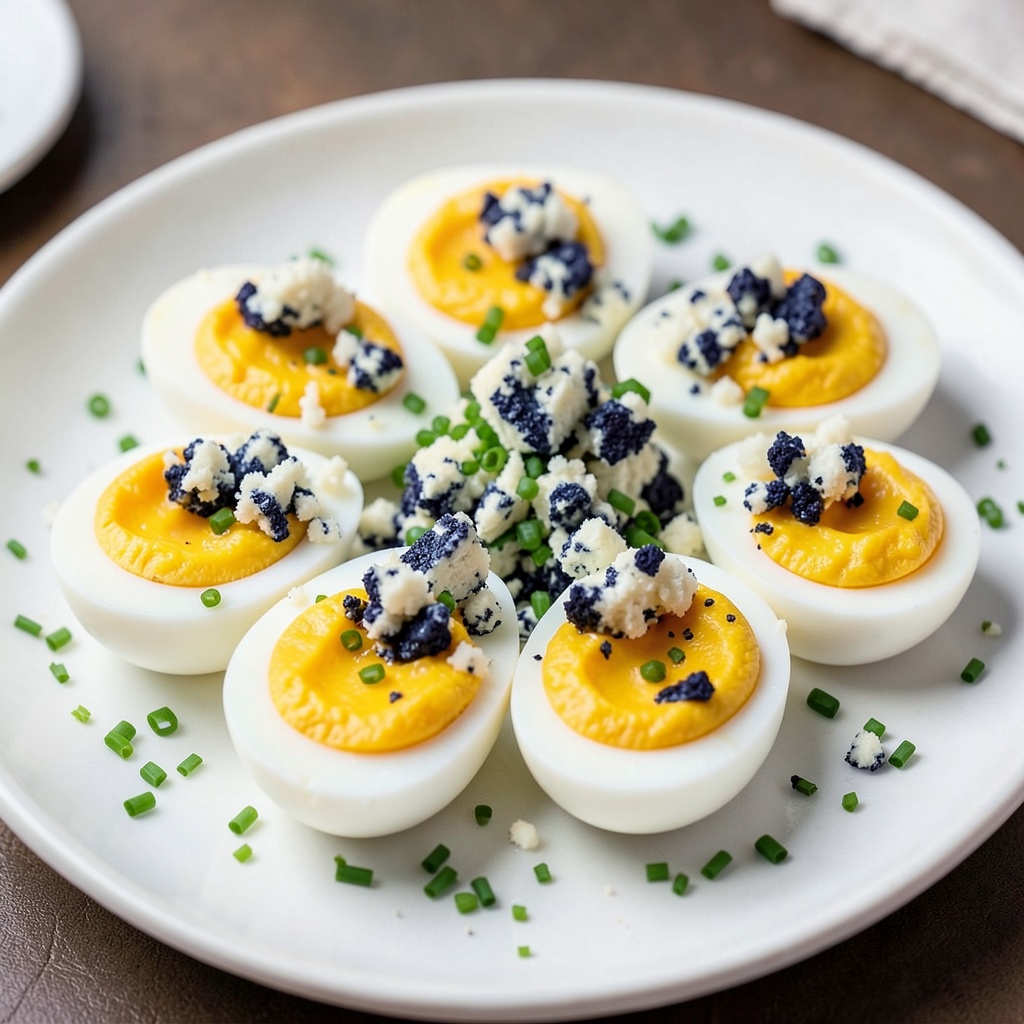 Mimosa Eggs with Smoked Nero Blue Cheese