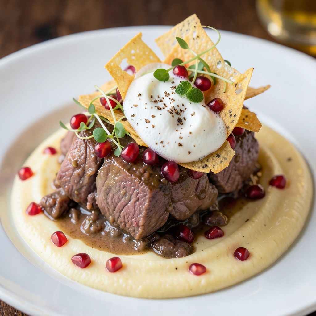 Modern Deconstructed Kapak Böreği with Sous-Vide Lamb and Aromatic Yogurt Foam