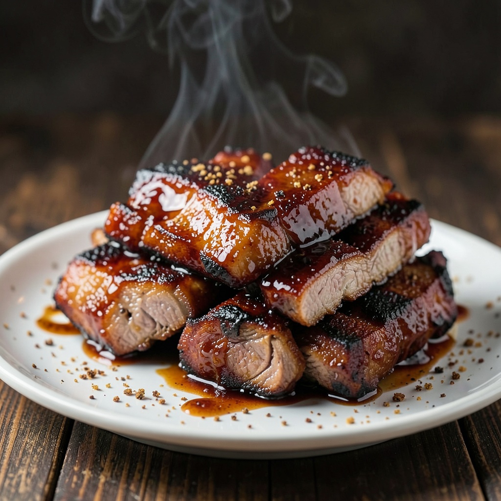 Slow Smoked Dry Brined Pork Belly with Crispy Skin and Tacked BBQ Burnt Ends