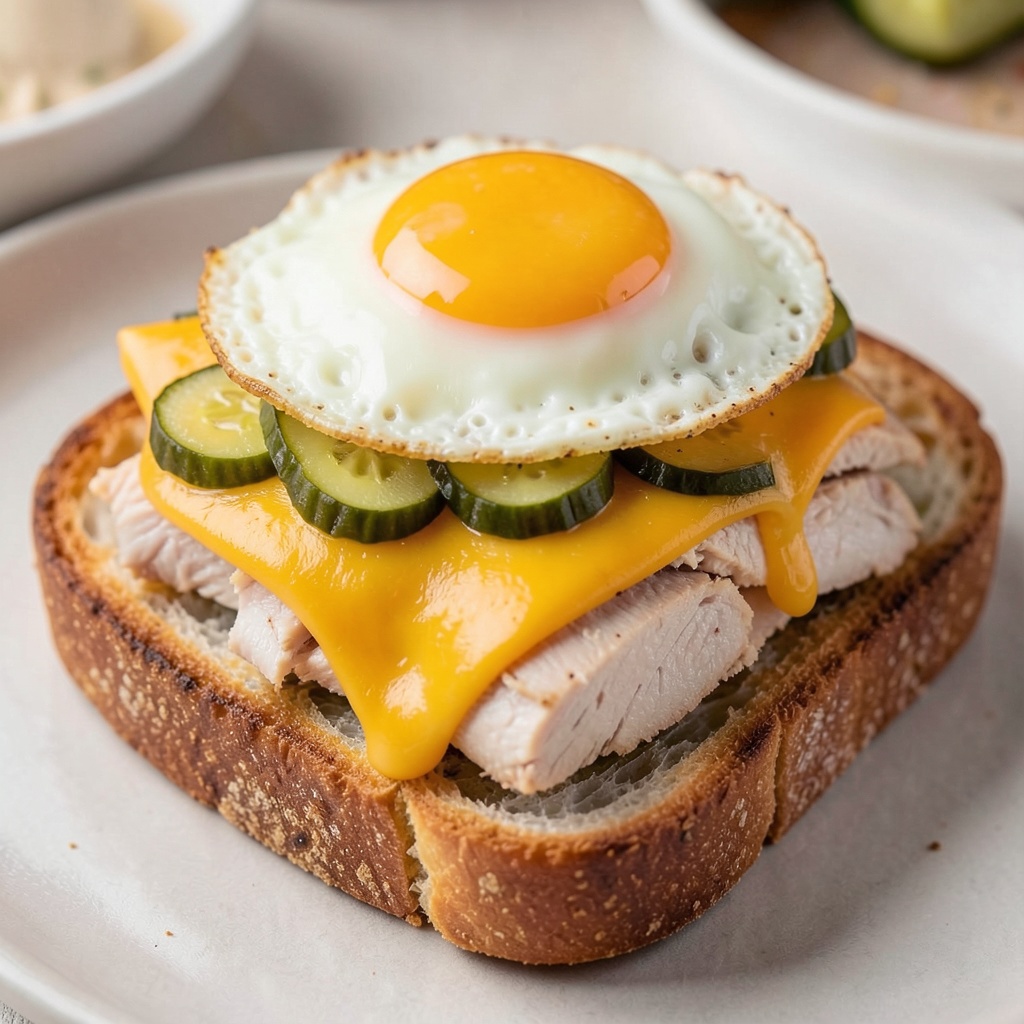 Cheesy Chicken Pickle Breakfast Toast