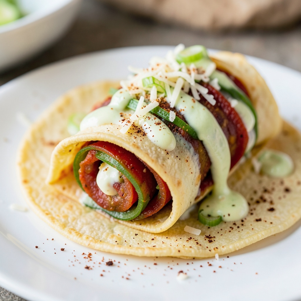 Chorizo and Green Onion Tortilla Roll-Ups with Lime Crema